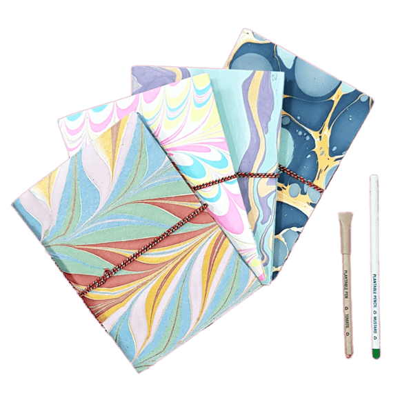 Eco - friendly designer marble handmade paper 4 diary set with seed pen and seed pencil size A5 - DEVRAAJ HANDMADE PAPER, PLANTABLE SEED PAPERS & PAPER PRODUCTS - 