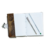 Leather finish Diary with engraved design with lock pattern with seed pen and seed pencil size 5"x7" - DEVRAAJ HANDMADE PAPER, PLANTABLE SEED PAPERS & PAPER PRODUCTS - Design