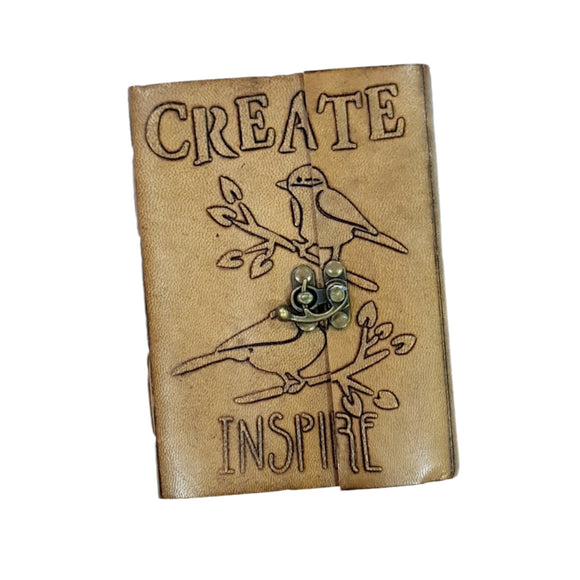 Leather finish Diary with engraved design with lock pattern with seed pen and seed pencil size 5