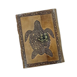 Leather finish Diary with engraved design with lock pattern with seed pen and seed pencil size 5"x7" - DEVRAAJ HANDMADE PAPER, PLANTABLE SEED PAPERS & PAPER PRODUCTS - Tortoise