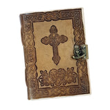 Leather finish Diary with engraved design with lock pattern with seed pen and seed pencil size 5"x7" - DEVRAAJ HANDMADE PAPER, PLANTABLE SEED PAPERS & PAPER PRODUCTS - Cross