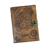 Leather finish Diary with engraved design with lock pattern with seed pen and seed pencil size 5"x7" - DEVRAAJ HANDMADE PAPER, PLANTABLE SEED PAPERS & PAPER PRODUCTS - Time
