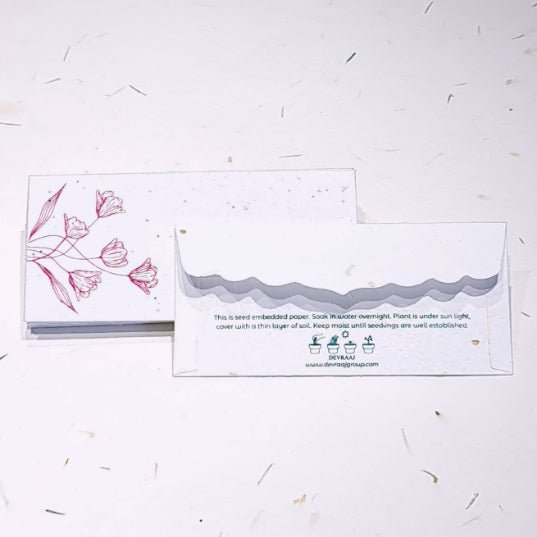 Plantable Seed Paper Cash - Money Envelopes For Wedding and Shagun Favors - With Front Side Print - DEVRAAJ HANDMADE PAPER, PLANTABLE SEED PAPERS & PAPER PRODUCTS - Pink Flowers