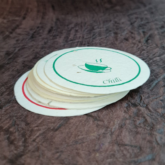 Plantable Seed Paper Coasters With Seeds Name Printed - DEVRAAJ HANDMADE PAPER, PLANTABLE SEED PAPERS & PAPER PRODUCTS - 50 Nos