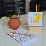 Plantable Seed paper desktop calendar with wooden stand with pen and pencil holder along with plantable notepade