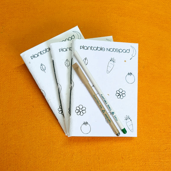 Plantable Seed Paper notepad made with handmade paper with plantable pens and plantable pencils