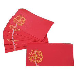 Eco-friendly handmade paper envelopes in red colour for shagun and wedding and birthday gifts with tree design print