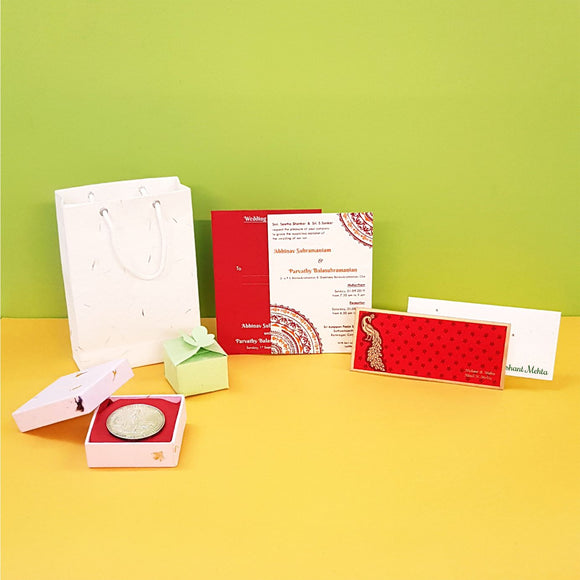 Plantable seed paper wedding invitation combo pack with money envelope paper bags gift boxes