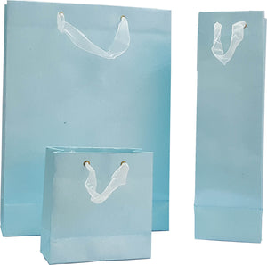 Eco-friendly handmade paper bags in blue colour with ribbon and I let